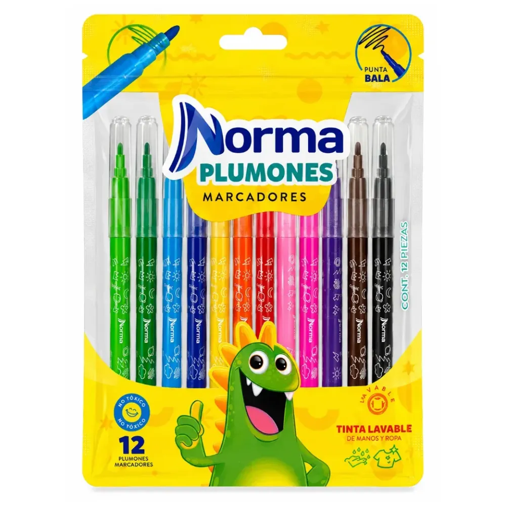 MARCADORES LAVABLES X 12 UND PUNTA BALA NORMA