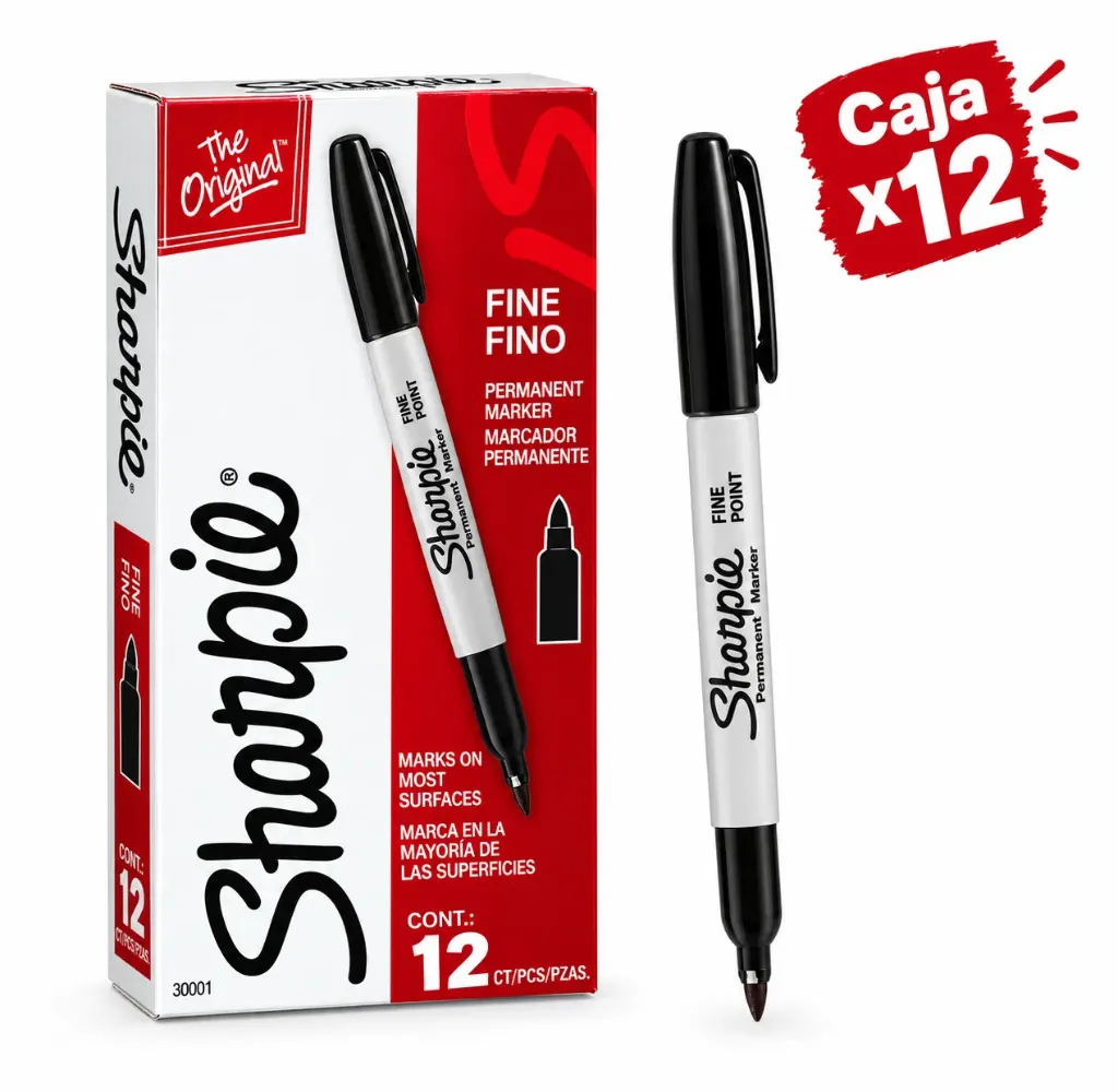 MARCADOR SHARPIE PUNTA FINA NEGRO CAJA X 12