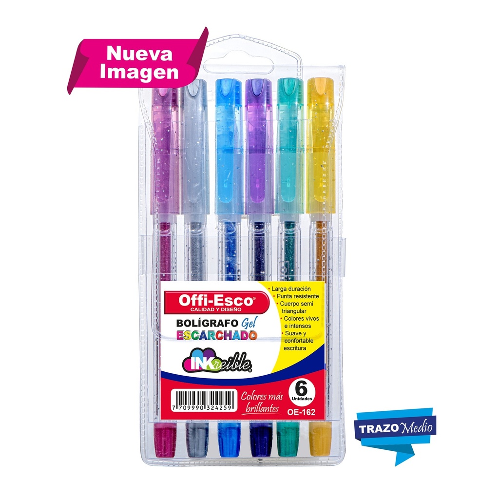 [020336] BOLIGRAFO ESCARCHADO GEL EST X 6 UND OFFIESCO