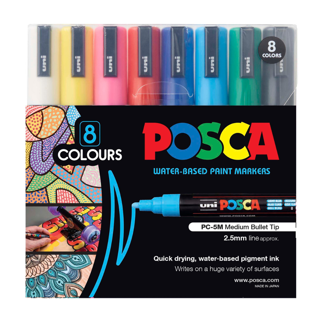 MARCADOR PINTURA POSCA BASE AGUA 1.8 - 2.5MM SET X 8 COLORES