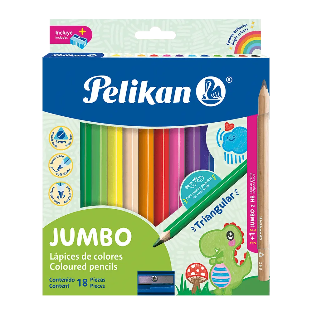 [010076] COLOR TRIANGULAR JUMBO X 12 UND + SACAPUNTAS PELIKAN