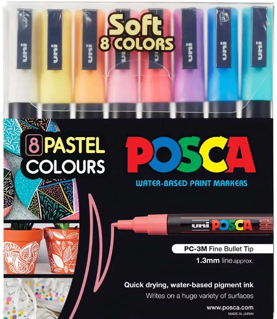 MARCADOR PINTURA POSCA BASE AGUA 0.9-1.3 SET X 8 TONOS PASTEL