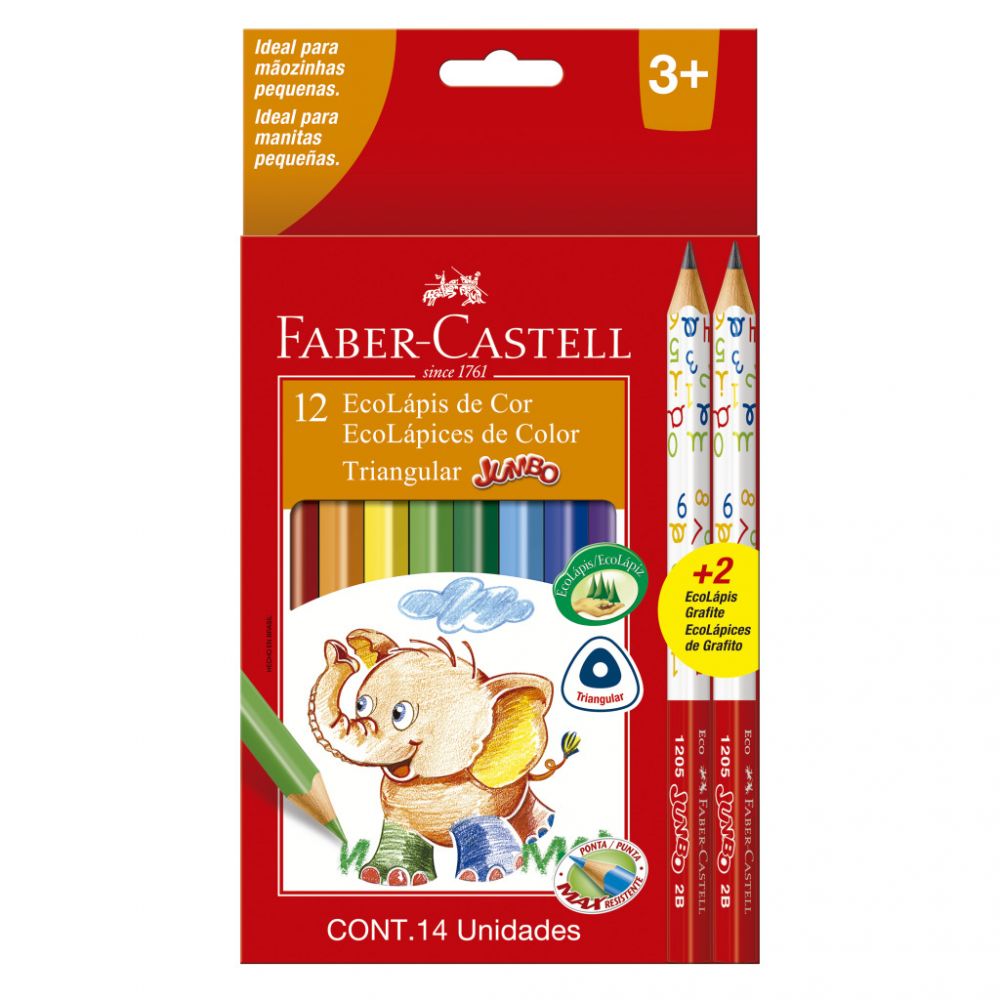 COLOR JUMBO TRIANGULAR LARGO X 12 + 2 LAP FABER CASTELL