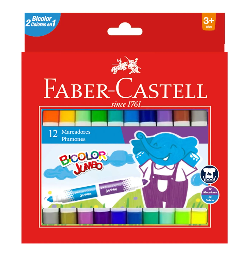 [024746] PLUMONES BICOLOR X 12 JUMBO FABER CASTELL