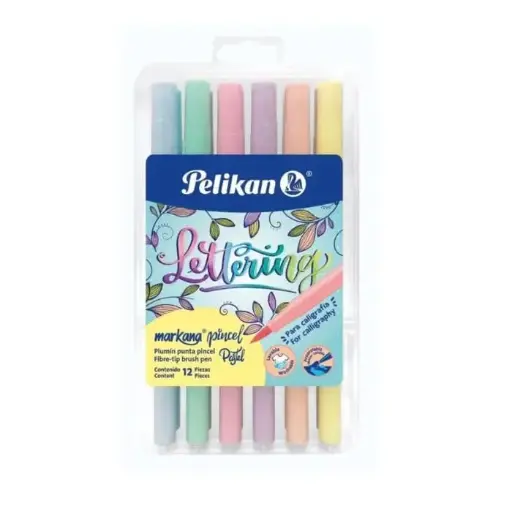 [019722] PLUMONES LETTERING MARKANA TWIST PUNTA PINCEL PASTEL X 12 PELIKAN 