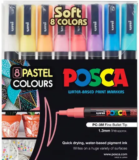 [026199] MARCADOR PINTURA POSCA BASE AGUA 0.9-1.3 SET X 8 TONOS PASTEL